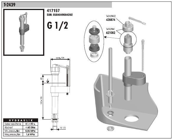 plavákový ventil  WC spodný T-2439 /ihla    417157