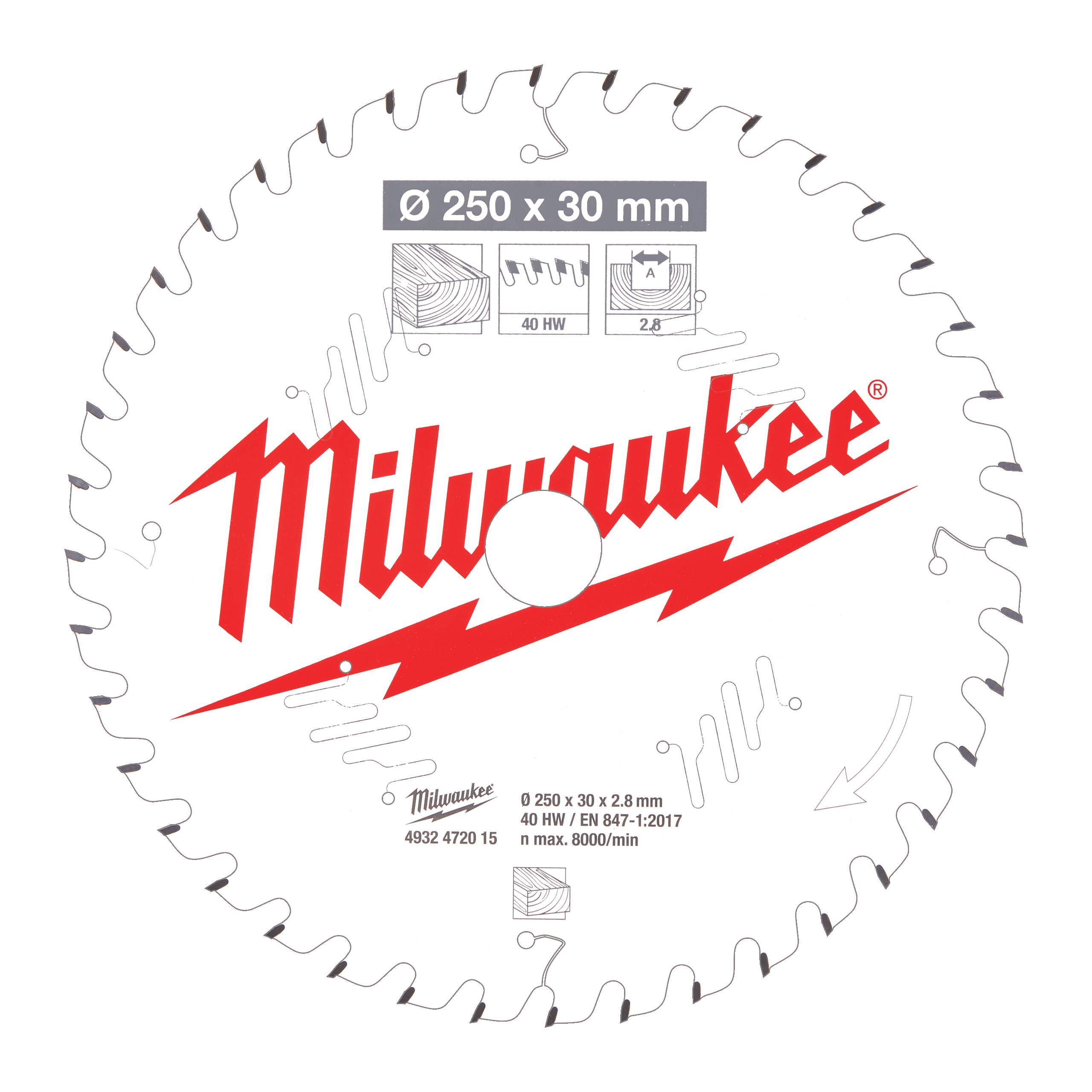 Milwaukee kotúč pilový drevo 250x30mm/40Z 4932472015
