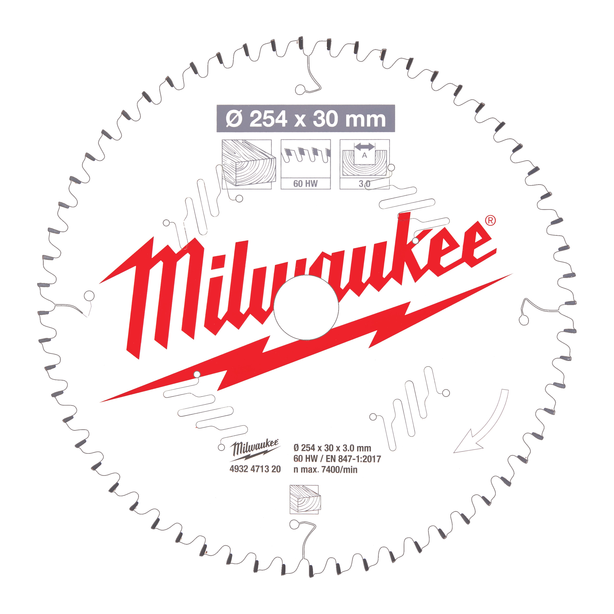 Milwaukee kotúč pilový drevo 254x30mm/60Z 4932471320
