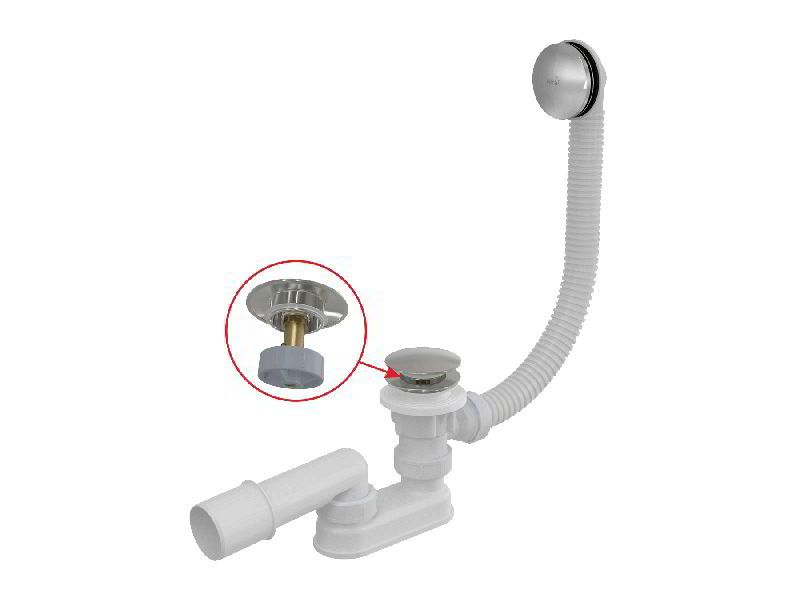 sifón vaňový  KLIK-KLAK A504CKM-80 vysoký predľžený s vyťahovacou zátkou kov