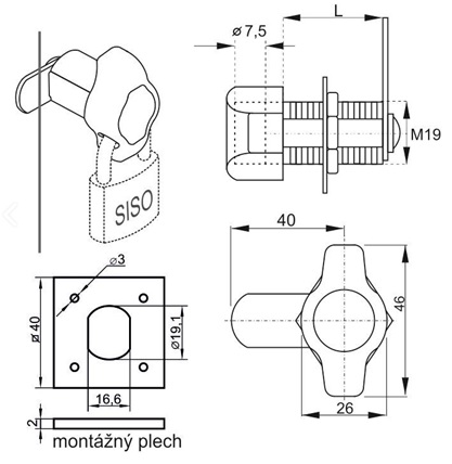zámok skrinkový na visací zámok šírka 19,1mm