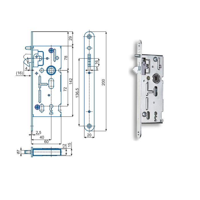 zámok  60/72 obycajný klúč K 106 hacik na posuvné dvere