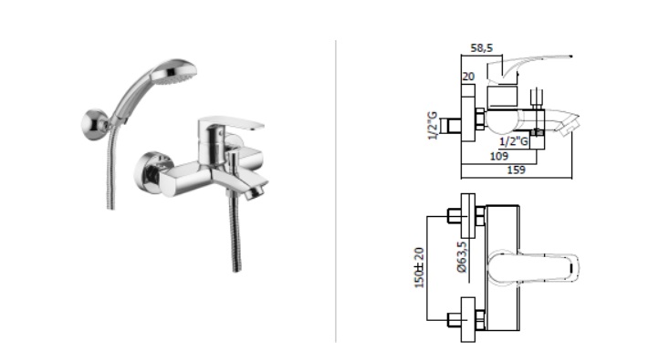 vodovodná batéria LM 023 CR vaňová s kompletom
