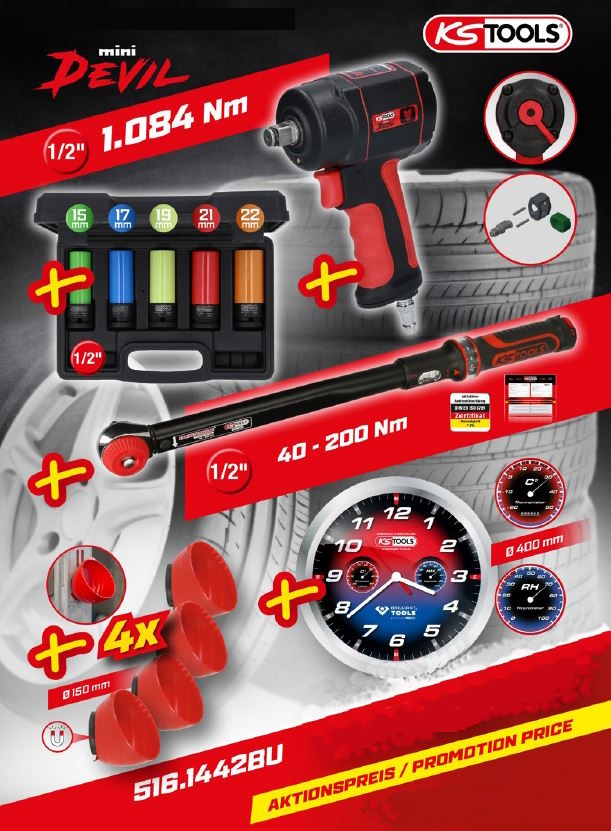 KSTOOLS sada pneu.uťahovák/moment.kľúč/hodiny/hlavice 516.1442BU