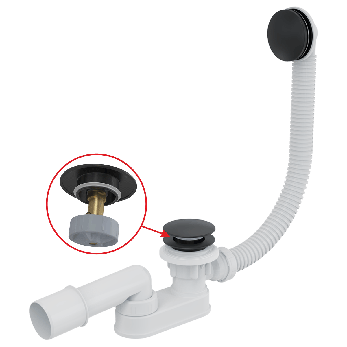 sifón vaňový KLIK-KLAK A507BLACK nízky kov, farba čierna      ALCAPLAST 