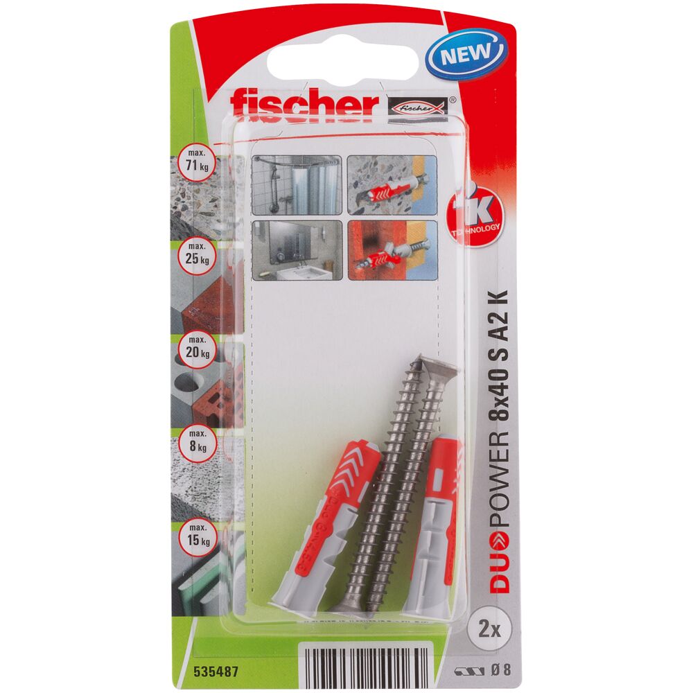 Fischer hmoždinka  8 x 40 S s nerezovou skrutkou A2 DuoPower v blistri  535487