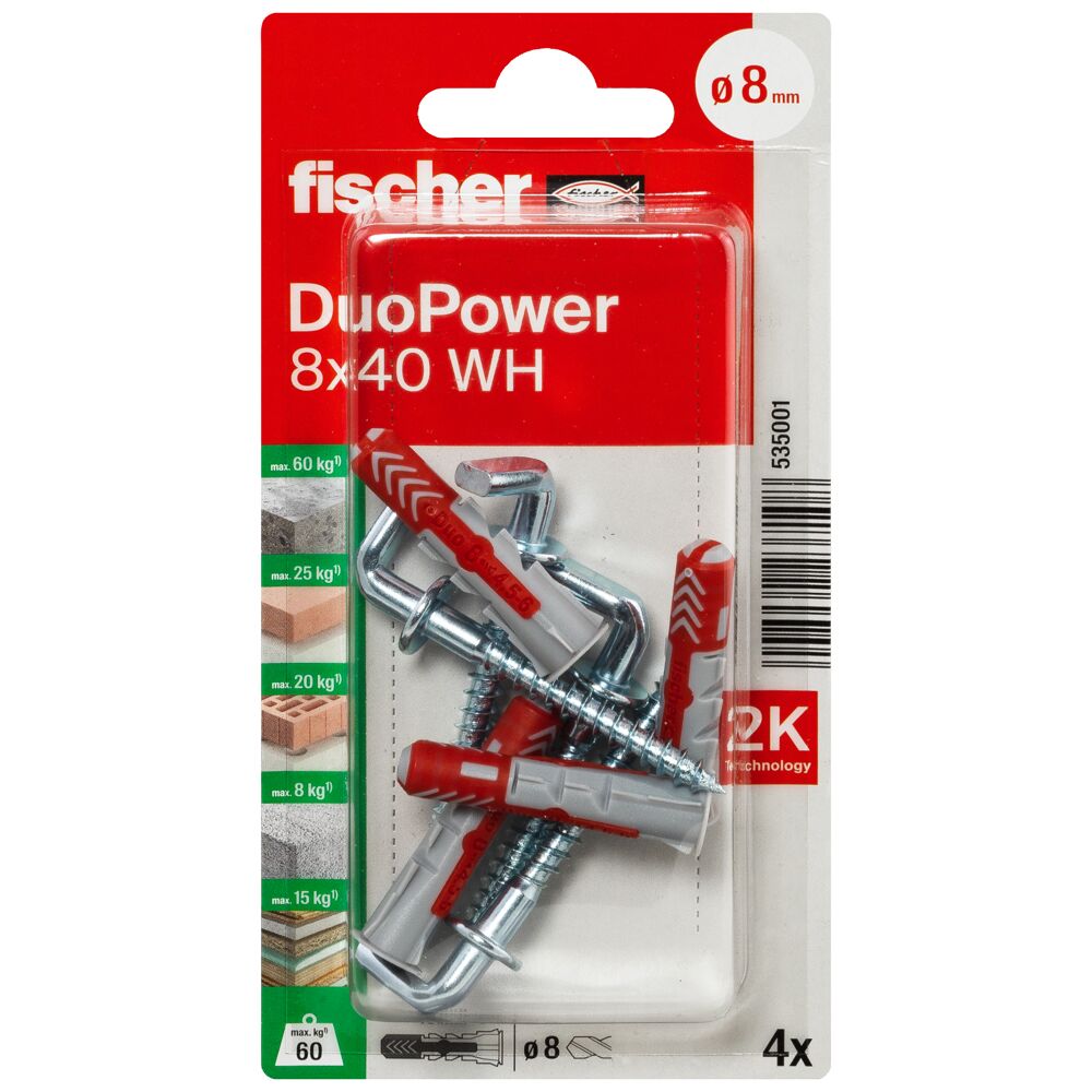 Fischer hmoždinka  8 x 40 WH háčik 90°  DuoPower v blistri 535001