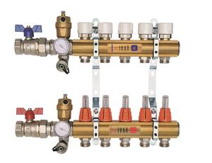 9cestný; IVAR Zostava rozdeľovač/zberač- pre podlahové vykurovanie - skriňa P-KLASIK 3 - 1"xEK; mosadz