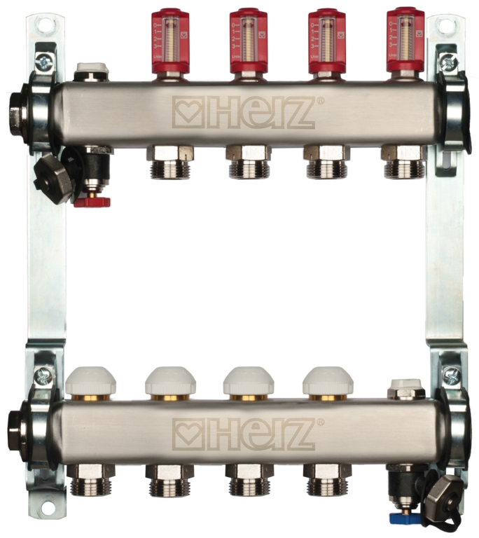HERZ Rozdeľovač nezez 4-okr.s prietokomermi (3,0 l/min) a termostatickými zvrškami    1863204