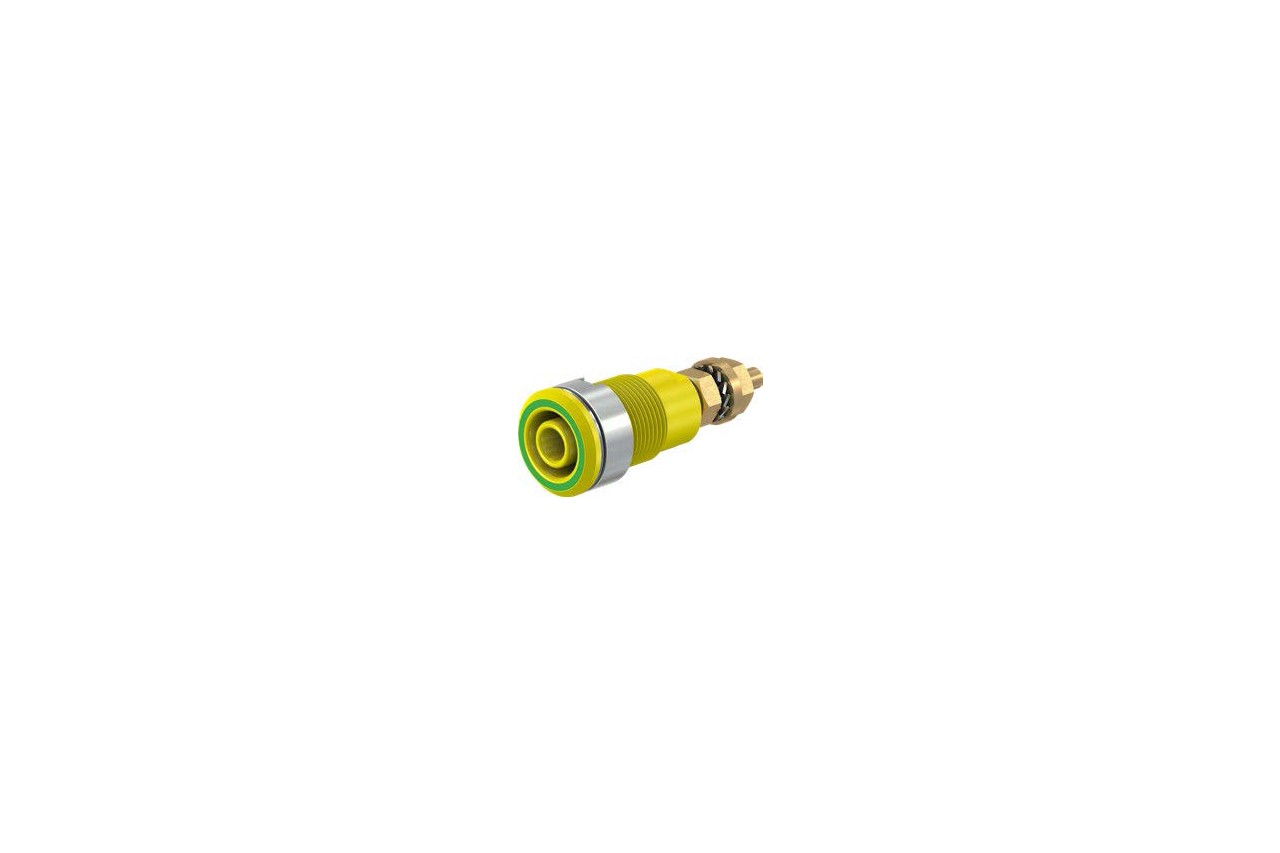 konektor zásuvka banánik 4mm; 32A; 1kV; Otv: O12,2mm; žlto-zelená; mosadz 23.3020-20 - vypínače a zásuvky | MasMasaryk