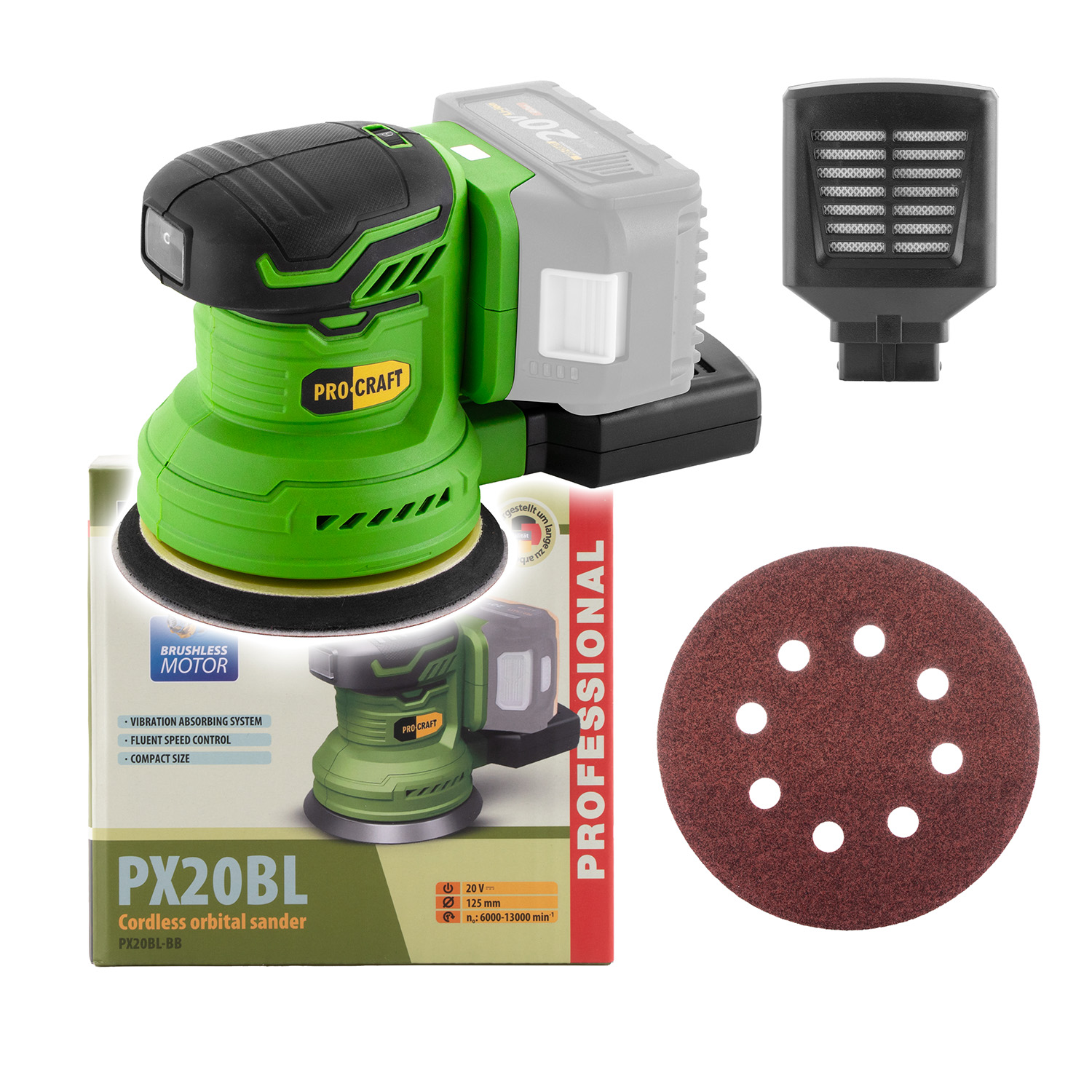 PROCRAFT AKU brúska excentrická PX20BLbb 125 mm bez batérie a nabíjačky