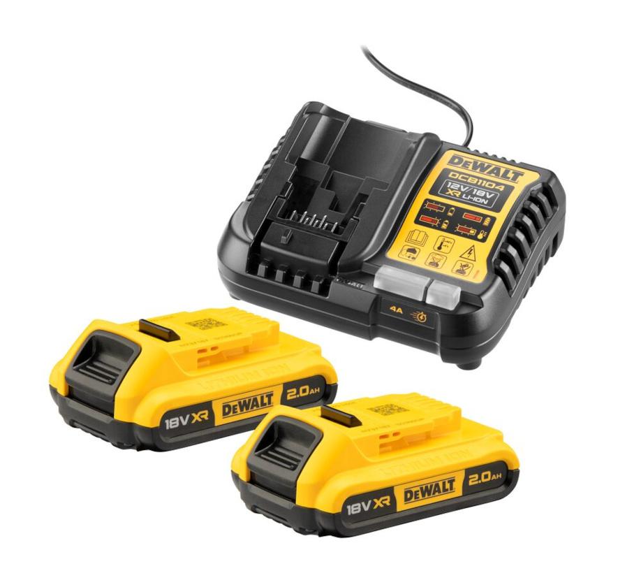 DEWALT akumulátor Sada Nabíjačka Slim XR Li-Ion 10,8V, 14,4V a 18V + 2x2,0Ah akumulátor DCB1104D2