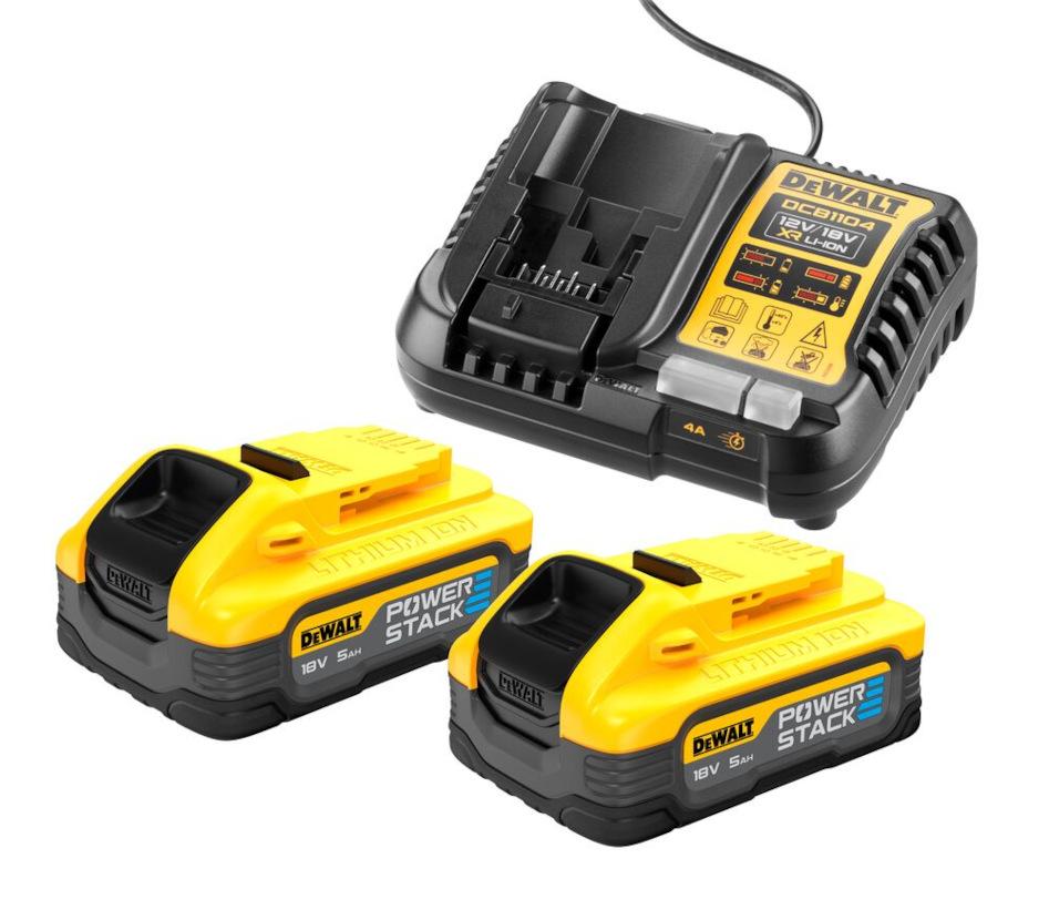DEWALT akumulátor sada Nabíjačka Slim XR Li-Ion 10,8V, 14,4V a 18V + 2x5,0Ah POWERSTACK akumulátor DCB1104H2