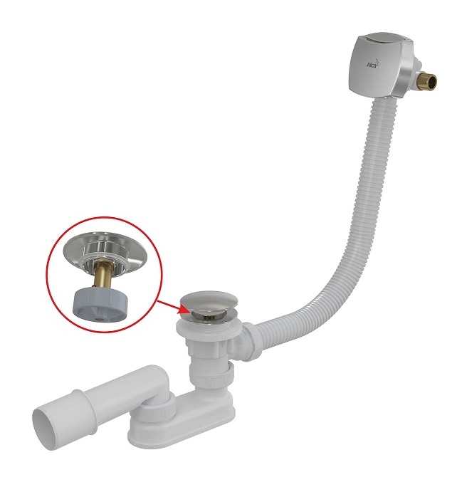 sifón vaňový  KLIK-KLAK A508CKM-80  predĺžený, kov vyťahovacia zátka Alcaplast