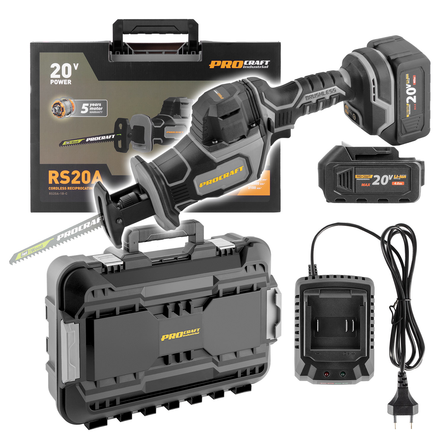 PROCRAFT AKU píla chvostová RS20A 1x4,0Ah  20V 