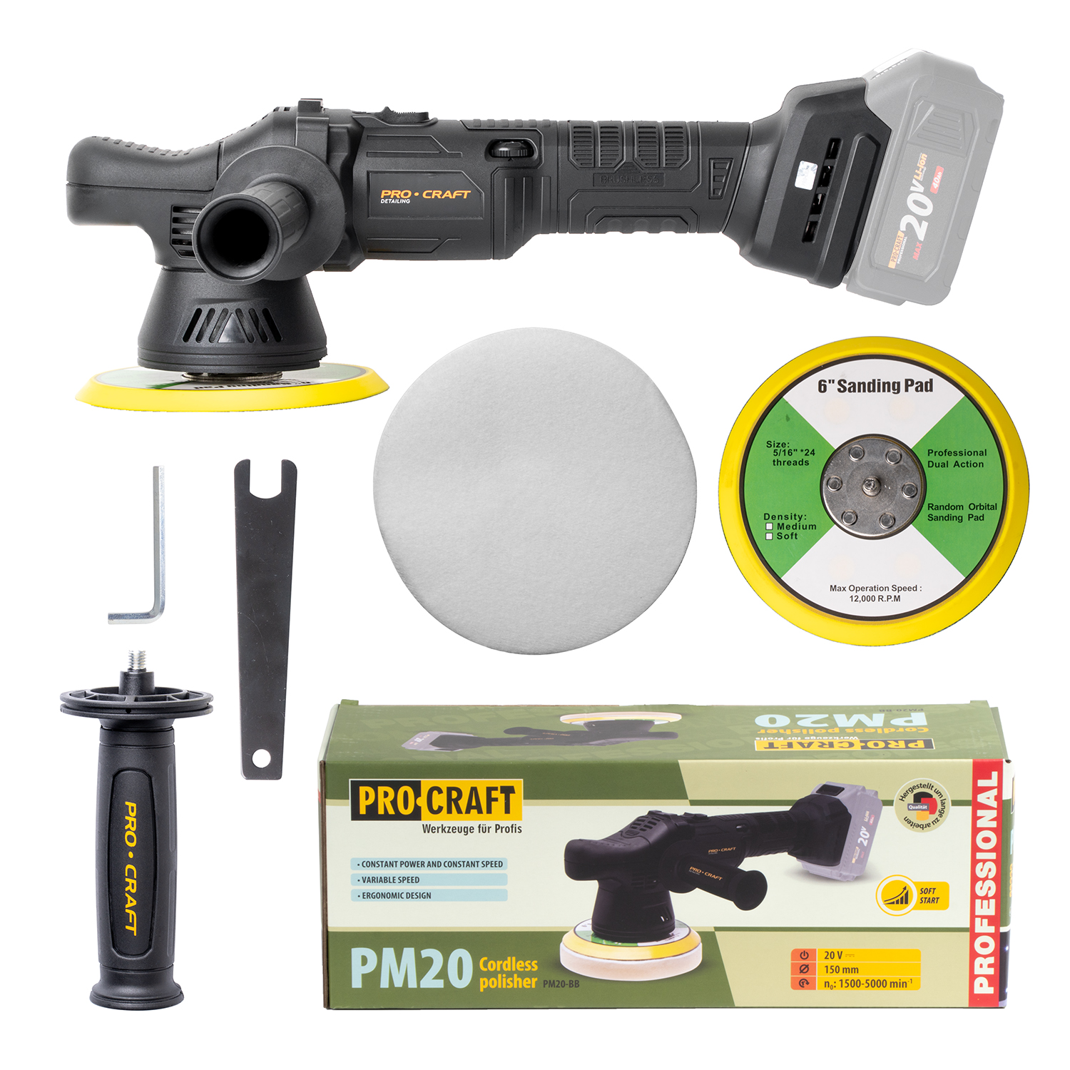 PROCRAFT AKU leštička 150mm PM20bb samost.stroj