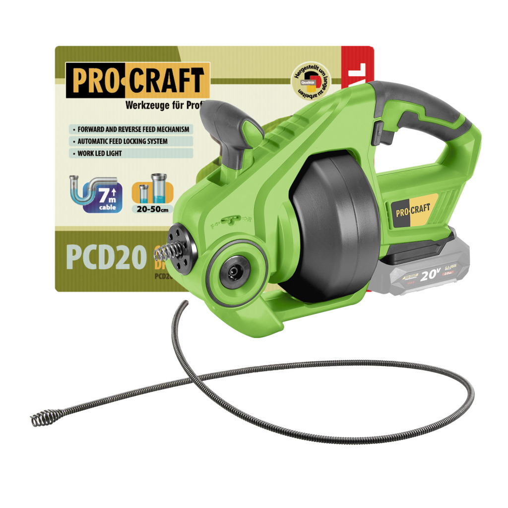 PROCRAFT AKU čistič potrubia PCD20bb bez baterie a nabíjačky