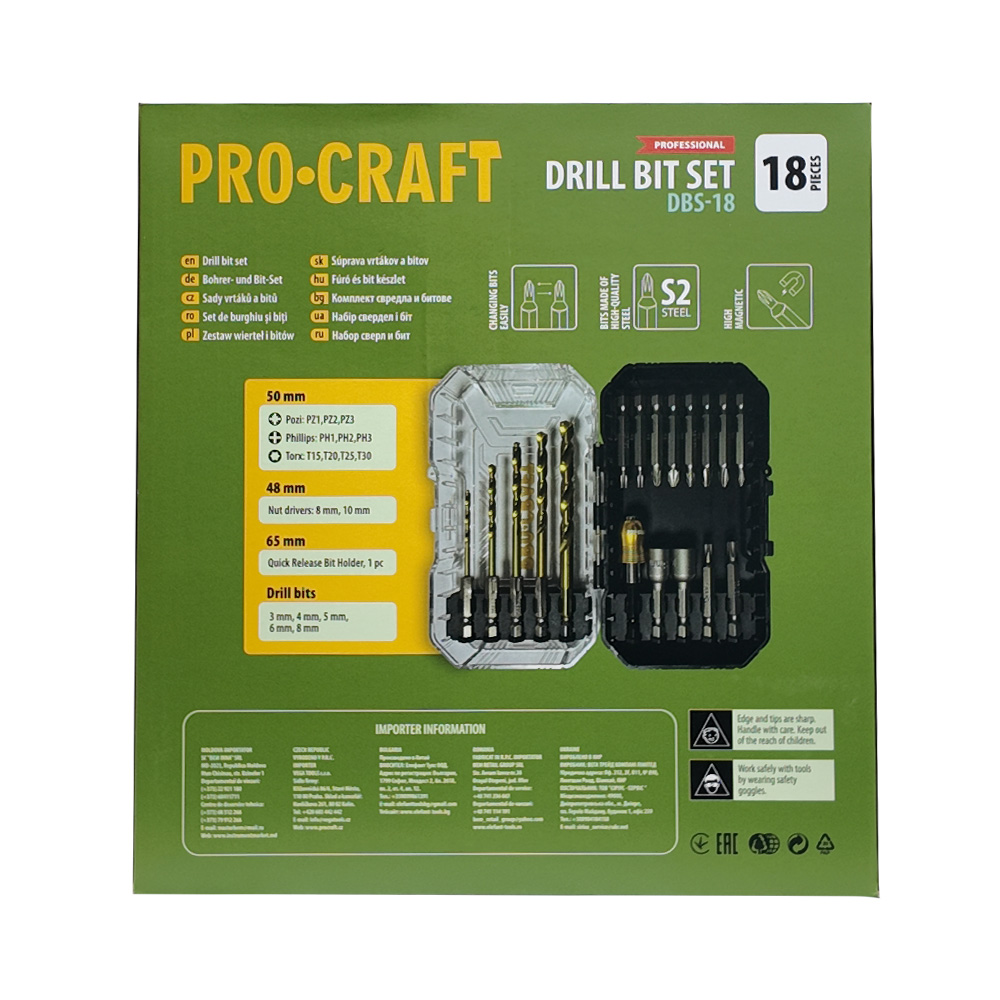 PROCRAFT 18-dielna sada vrtákov a bitov Procraft DBS-18, S2